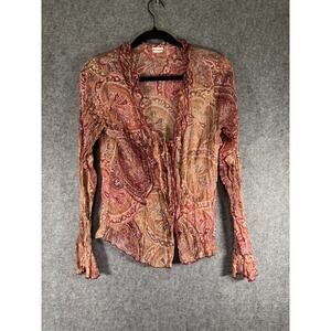 No Boundarie Blouse Women M Button Front Paisley Print Jewel Fairy Whimsical Y2K